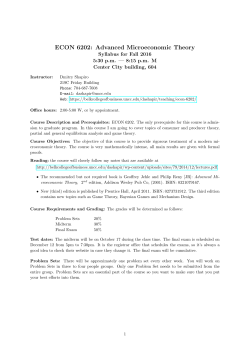 ECON 6202: Advanced Microeconomic Theory