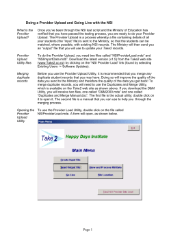 Doing a Provider Upload and Going Live with the NSI