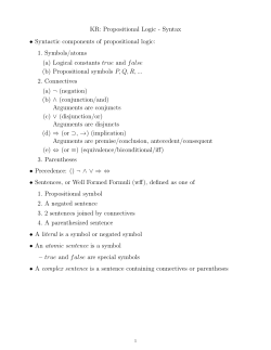 KR: Propositional Logic - Syntax &bull; Syntactic components of