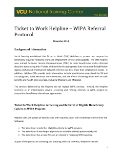 Ticket to Work Helpline Screening and Referral of