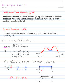 The Extreme Value Theorem, pg 272 If f is continuous on a closed