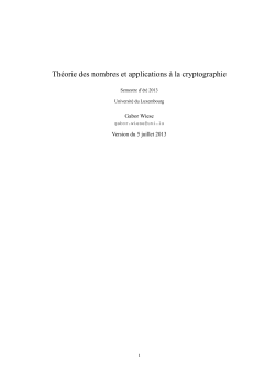 Th&eacute;orie des nombres et applications &agrave; la cryptographie