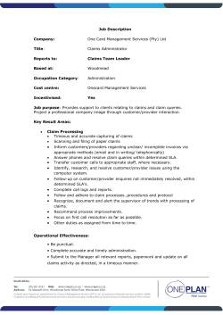 One Card Management Services (Pty) Ltd Title: Claims Administrator
