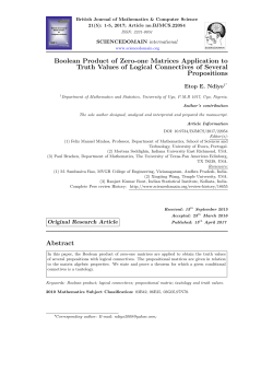 Boolean Product of Zero-one Matrices Application to Truth Values of