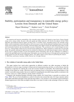 Stability, participation and transparency in renewable