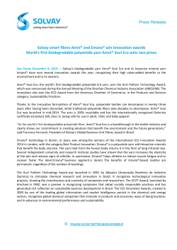 Press Release Solvay smart fibres Amni&reg; and Emana&reg; win