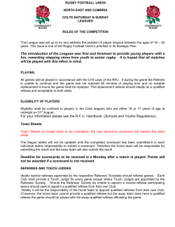 Colts Leagues - Rules - Northumberland Rugby Union
