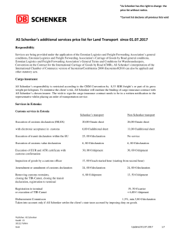 AS Schenker`s additional services price list for Land Transport since