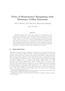 Price of Reinsurance Bargaining with Monetary Utility Functions