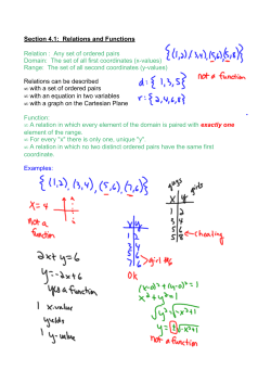 Section 4.1: Relations and Functions Relation : Any set of ordered