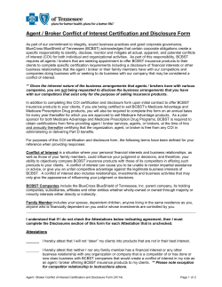 Agent / Broker Conflict of Interest Certification and Disclosure Form