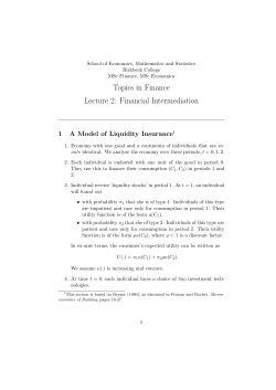 Topics in Finance Lecture 2: Financial Intermediation