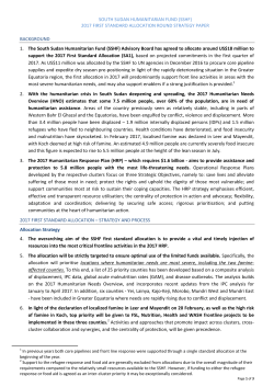 SOUTH SUDAN HUMANITARIAN FUND (SSHF) 2017 FIRST