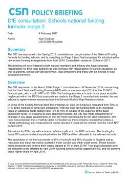 DfE consultation: Schools national funding formula: stage 2
