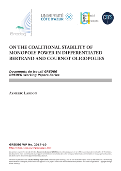On the Coalitional Stability of Monopoly Power in - Gredeg