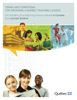 Terms and Conditions for Obtaining a Qu&eacute;bec Teaching Licence