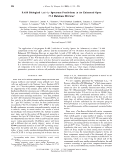 PASS Biological Activity Spectrum Predictions in