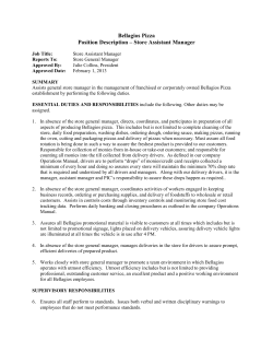 Bellagios Pizza Position Description &ndash; Store Assistant Manager