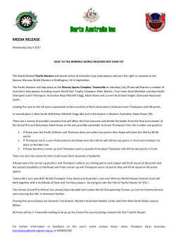 MEDIA RELEASE Wednesday July 5 2017 RACE TO THE WINMAU