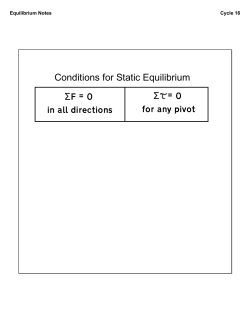 Conditions for Static Equilibrium ΣF = 0 in all directions Σ = 0 for any