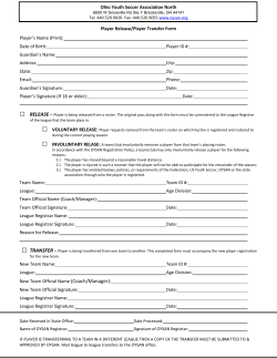 Player Release/Transfer Form - Ohio Youth Soccer Association North