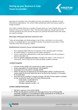 Setting up your Business in Italy Issues to consider