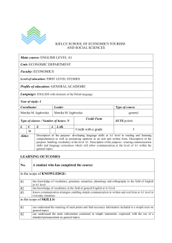 KIELCE SCHOOL OF ECONOMICS TOURISM AND SOCIAL