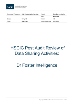 HSCIC Post Audit Review of Data Sharing Activities: Dr Foster