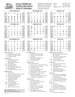 2016-17 ECFE calendar