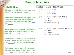 Reuse of Identifiers public class SomeClass - UW