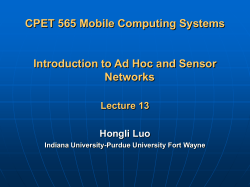 Introduction to Ad Hoc and Sensor Networks