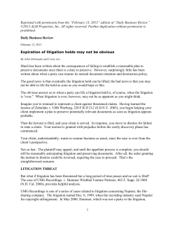 Co-author, Expiration of Litigation Holds may not be Obvious, Daily
