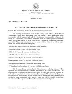 November 10, 2016 FOR IMMEDIATE RELEASE PLEA OFFER