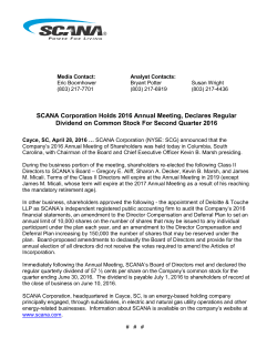 SCANA Corporation Holds 2016 Annual Meeting, Declares Regular
