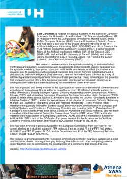 Lola Cañamero is Reader in Adaptive Systems in the School of