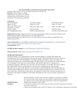 American Studies 1A Fall 2016 San Jos&eacute; State University Lectures