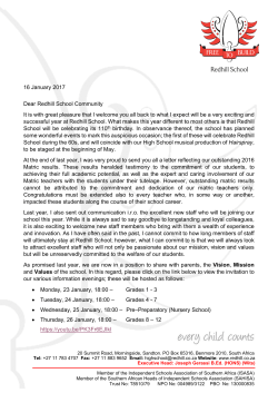 16 January 2017 Dear Redhill School Community It is with great