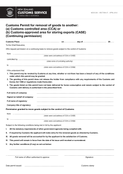 NZCS 203 - Customs permit for removal of goods to another CCA or