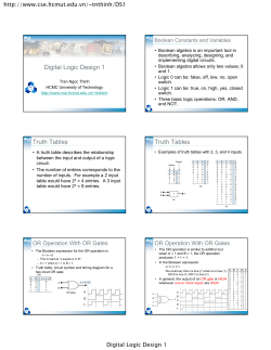 Digital Logic Design 1 Truth Tables Truth Tables