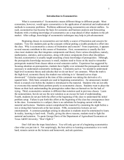 Introduction to Beginning Econometrics