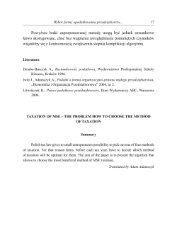 2006. TAXATION OF MSE &ndash; THE PROBLEM HOW TO CHOOSE