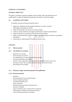 PAPER NO. 4 ECONOMICS GENERAL OBJECTIVE This paper is