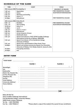 ENTRY FORM SCHEDULE OF THE GAME TEAM NAME: PLAYER 1