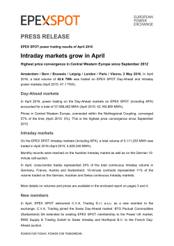 PRESS RELEASE Intraday markets grow in April