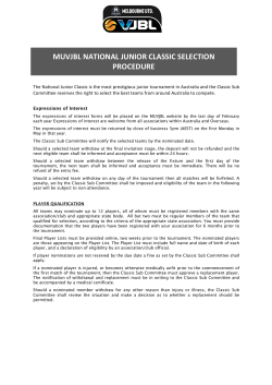 MUVJBL NATIONAL JUNIOR CLASSIC SELECTION PROCEDURE