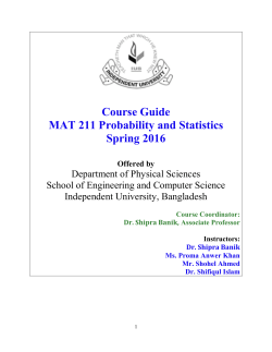 Course Guide MAT 211 Probability and Statistics Spring 2016