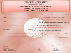COLLEGE OF ANAESTHETISTS Fundraiser for Malawi GOLF