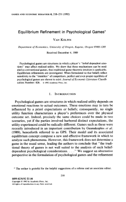 Equilibrium Refinement in Psychological Games*