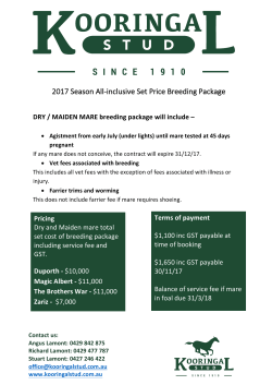 2017 Season All-‐inclusive Set Price Breeding