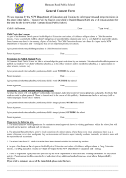 Hannans Road Public School General Consent Form We are